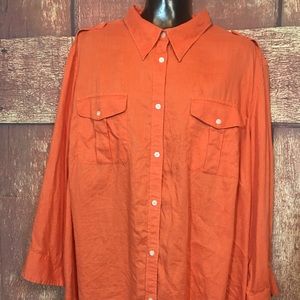 Chaps Plus Size 3X Linen Button Down Shirt A12